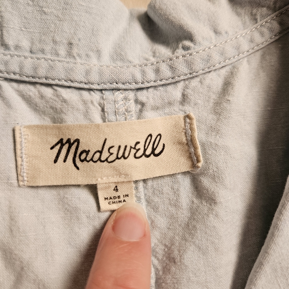 Madewell Women's Size 4 S Light Wash Chambray Denim Ruffle Collar Sleeveless Top - Picture 3 of 8